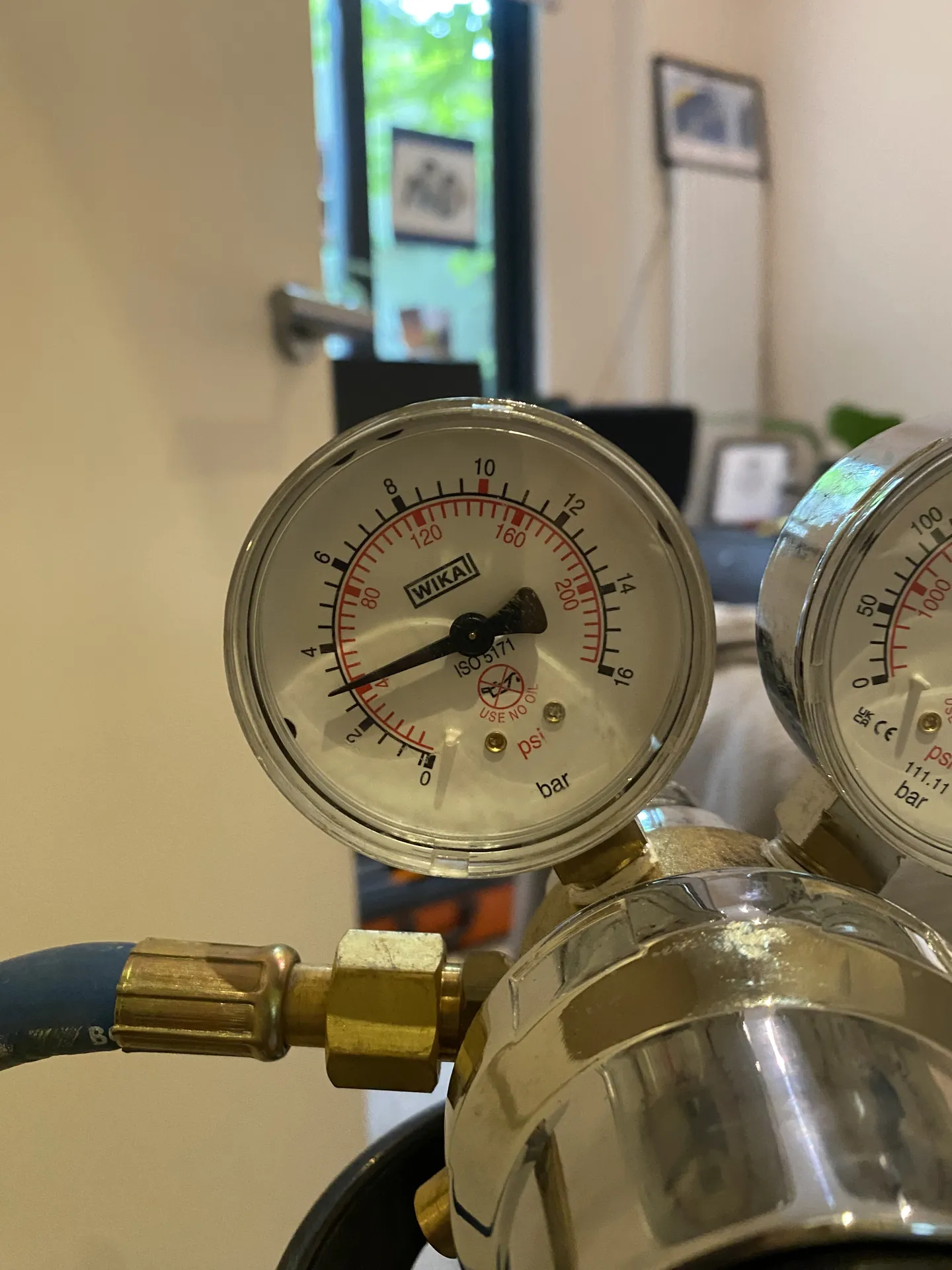Pressure test gauges connected to a heating system